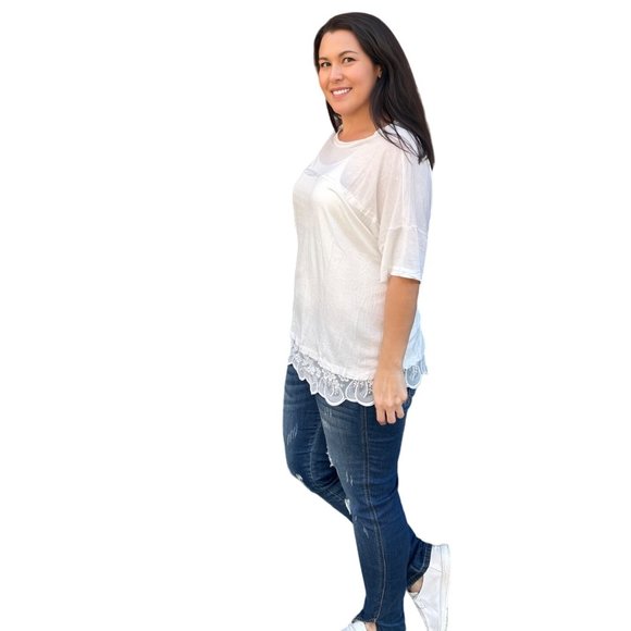 Culture Code White Crew Neck Exposed Yoke Seam Short Sleeve Boxy Top CAY1646 - Picture 2 of 6